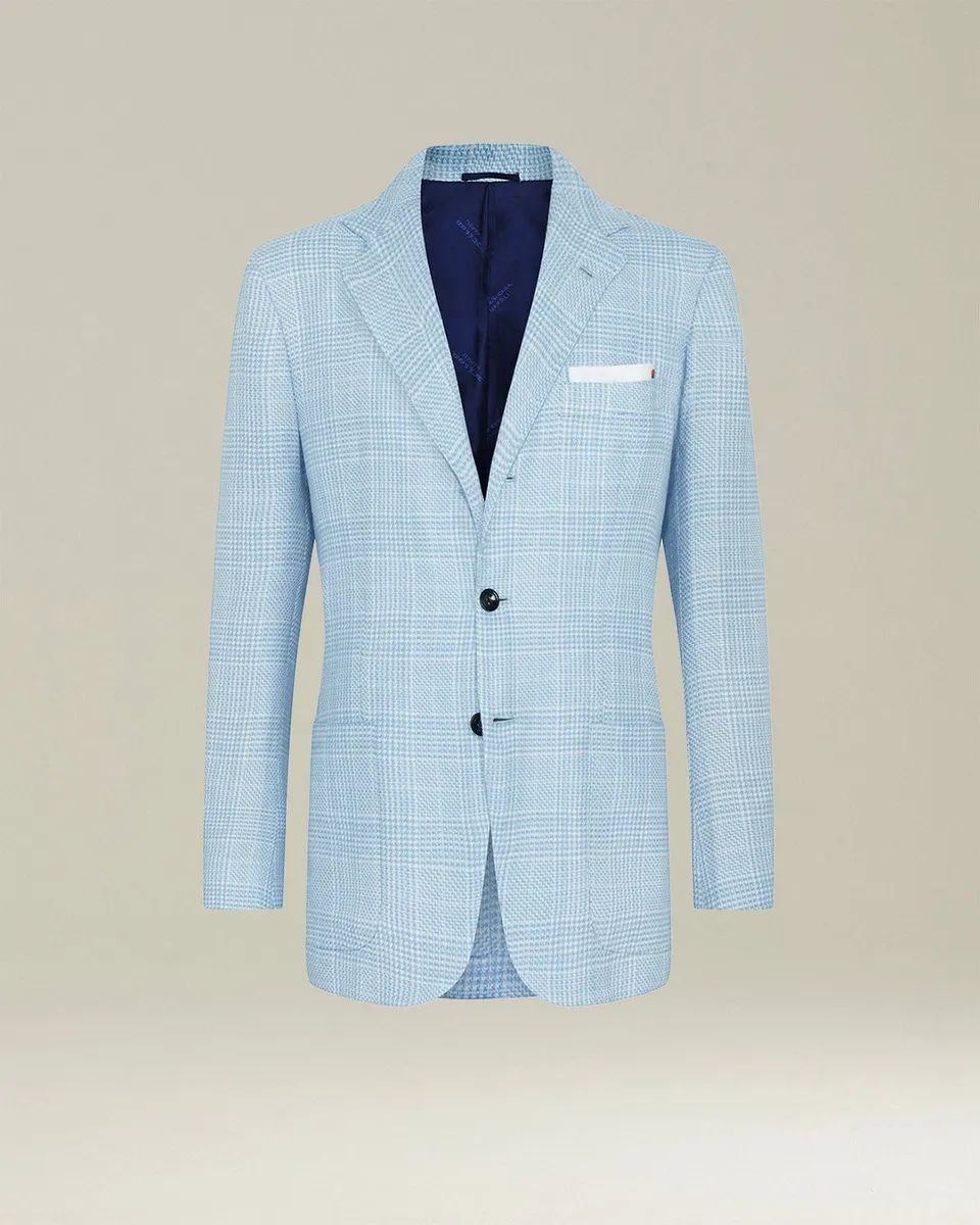Kiton Jackets Kaschmir Sakko hellblau Glencheck Gr. 50