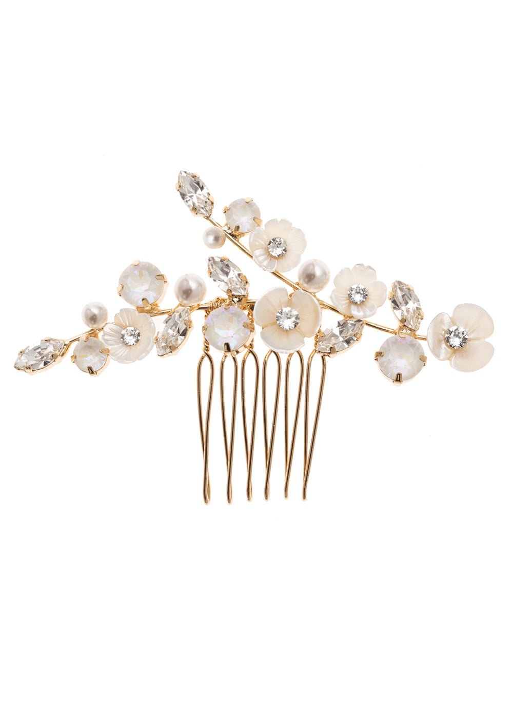 Elizabeth Bower Trillium Pearllum Mini Haarkamm Rhodium