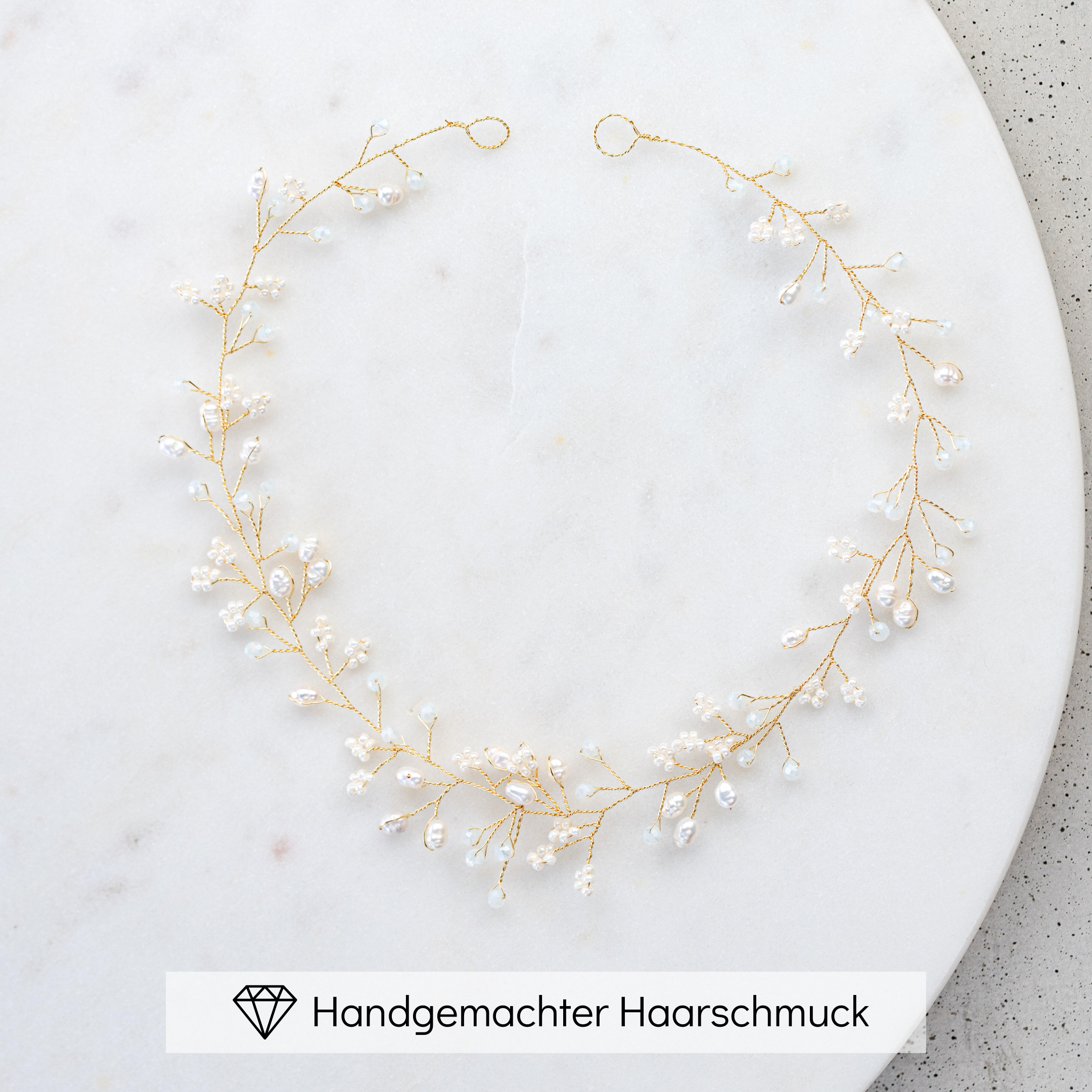 Perlenbräute Susi Brauthaarschmuck Headpiece Gold Perlen 37cm