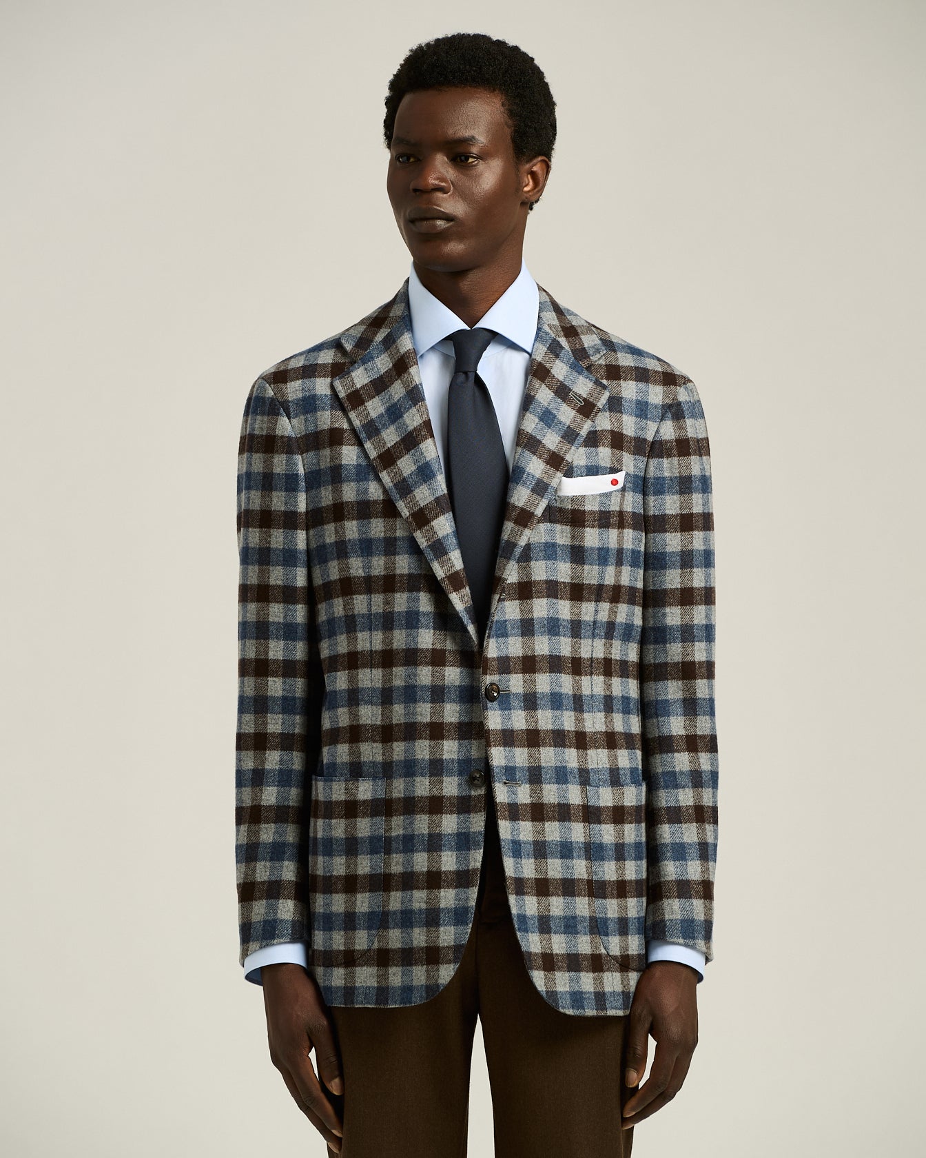 Kiton Jackets Karo Sakko Kaschmir Gr. 52 Einreiher