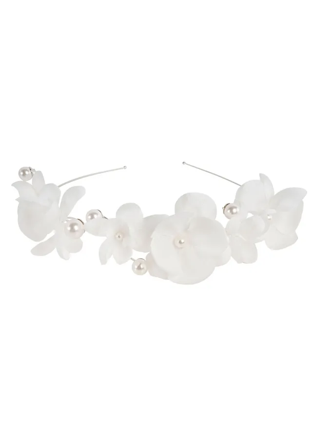 Elizabeth Bower Organna Floral Pearl Haarreif Rhodium Ivory