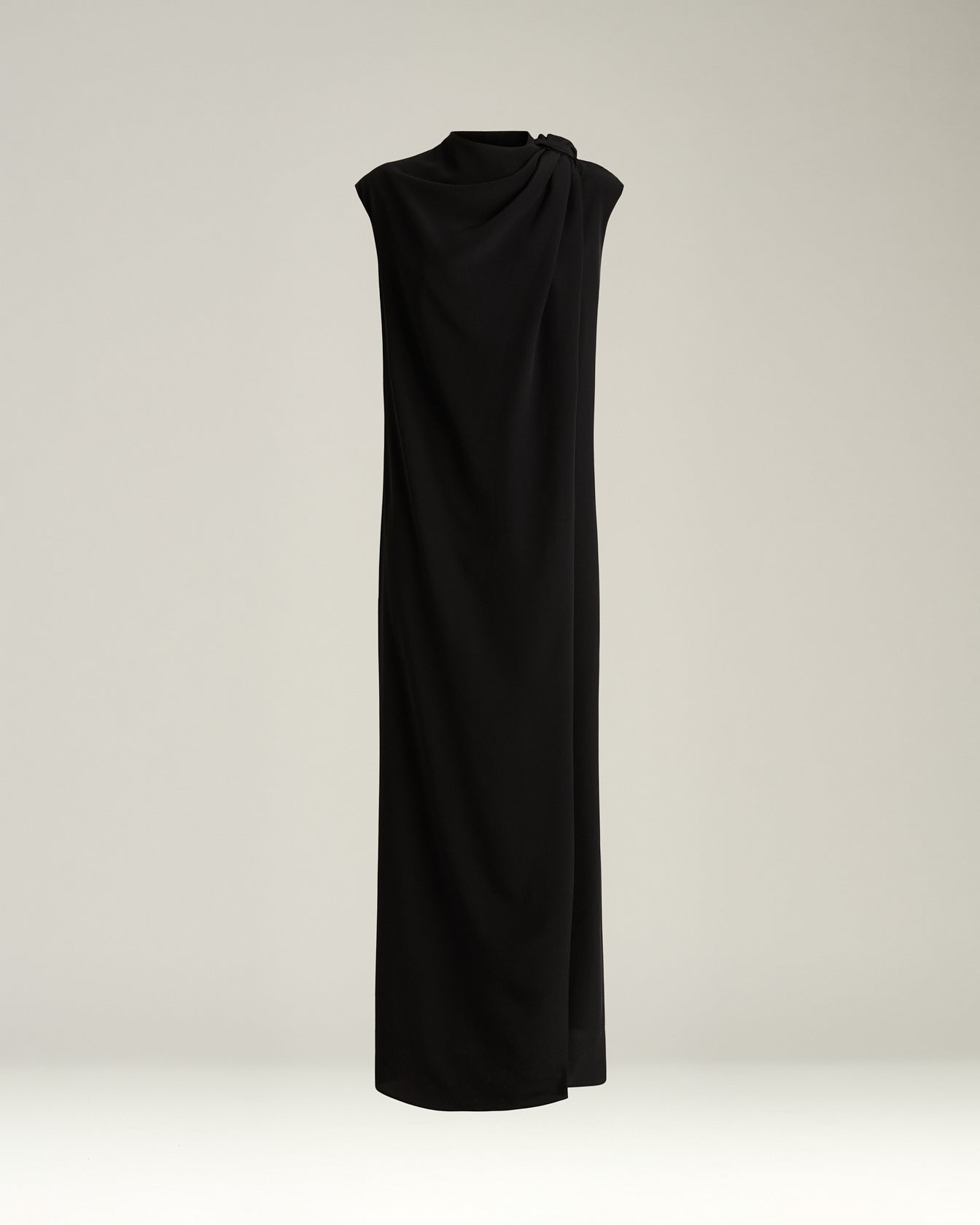 Kiton Black Draped Dress Kleid Seide Schwarz Schlitz