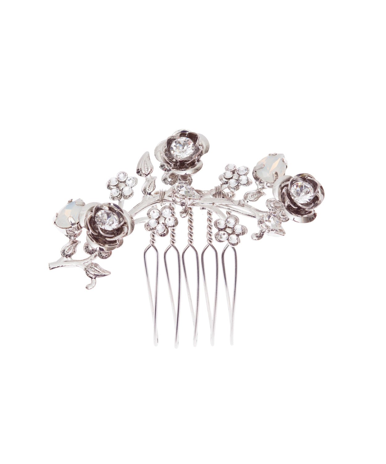 Elizabeth Bower Sakura Mini Rose Haarkamm Rhodium Blumen