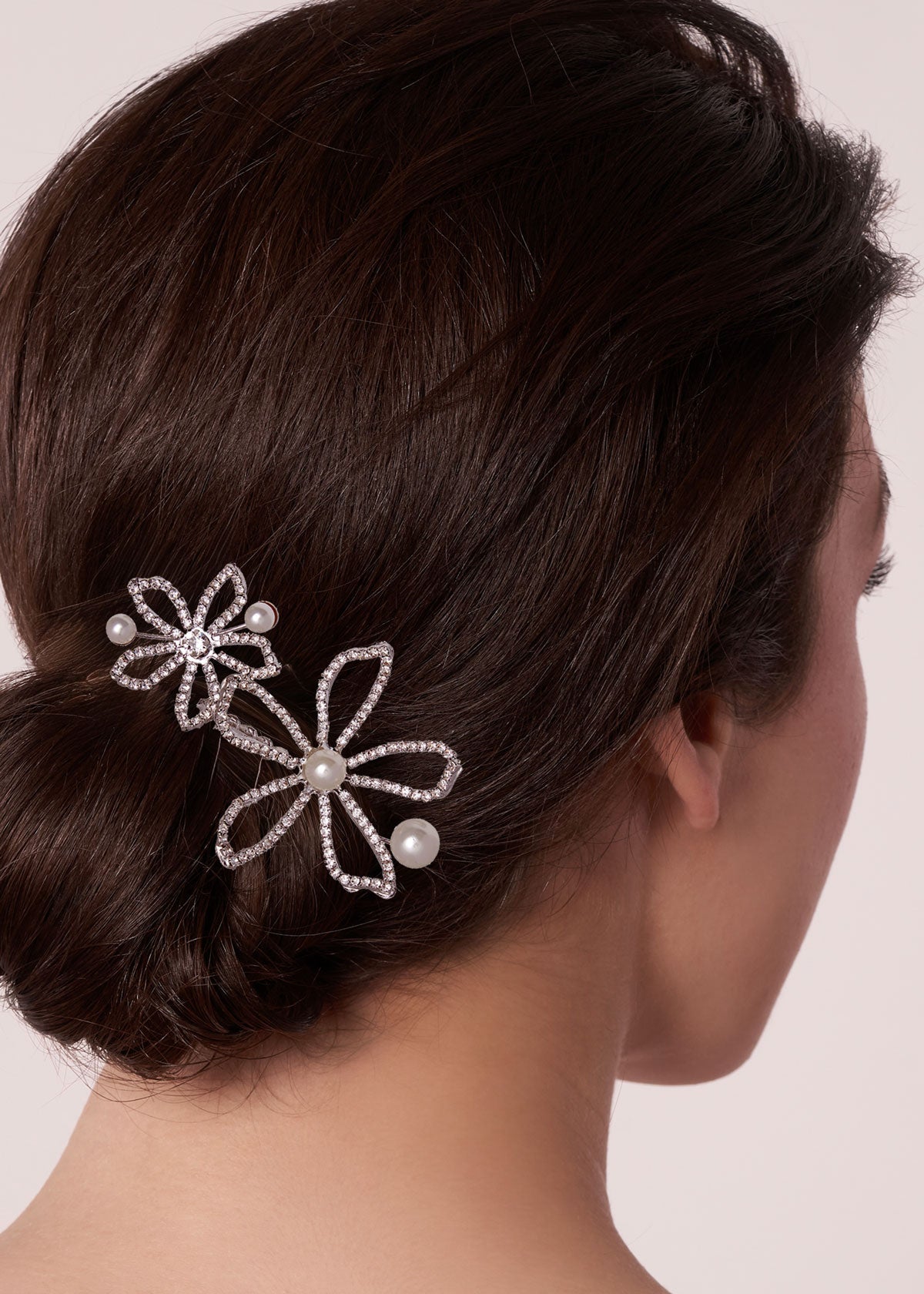 Elizabeth Bower Pavet Pearl Mini Haarkamm Rhodium