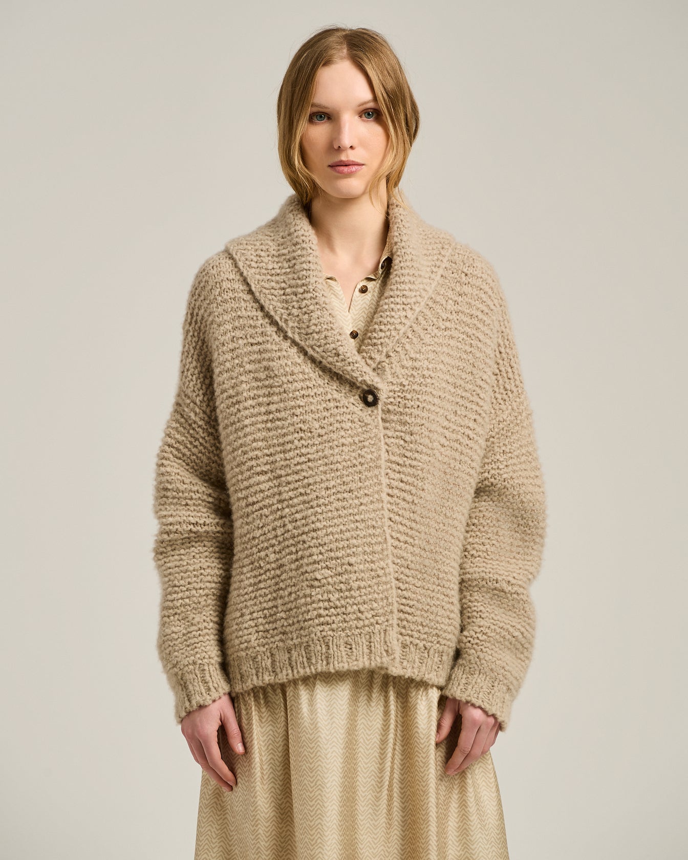 Kiton Cardigan Strickjacke Beige Kaschmir-Seide Gr. 48