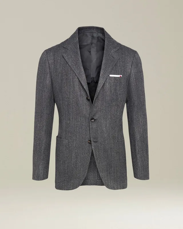 Kiton Jackets Sakko Hellgrau Fischgrat Kaschmir 50