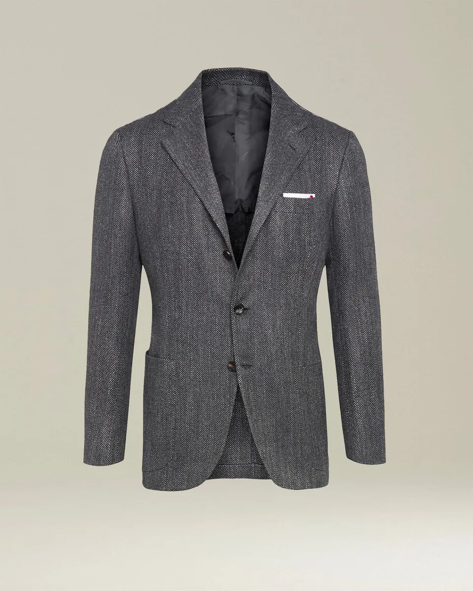 Kiton Jackets Sakko Hellgrau Fischgrat Kaschmir 50