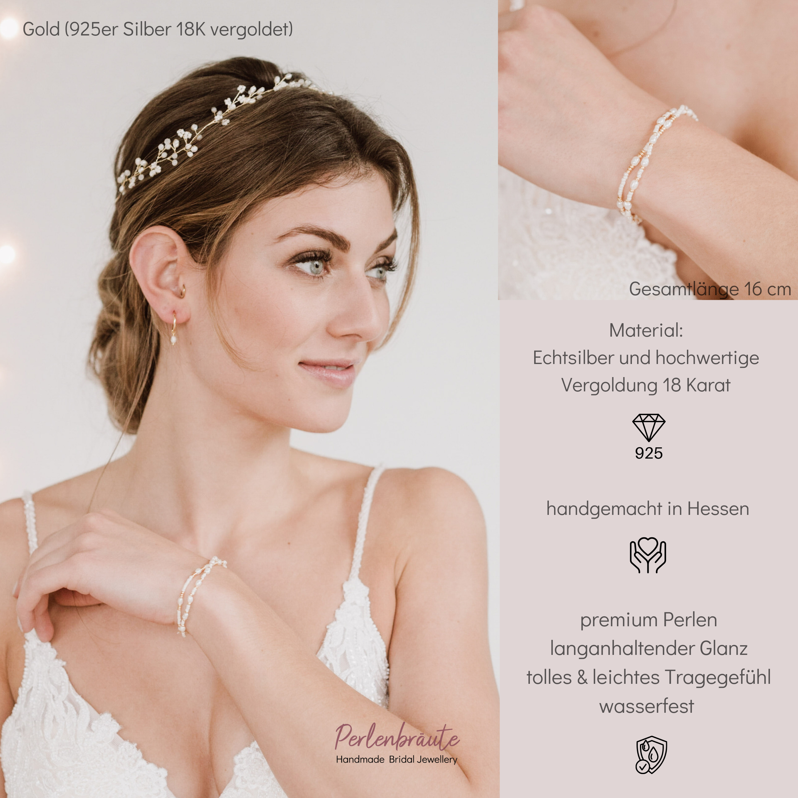Perlenbräute Linnea Armband Perlen 2er Set 16cm elastisch