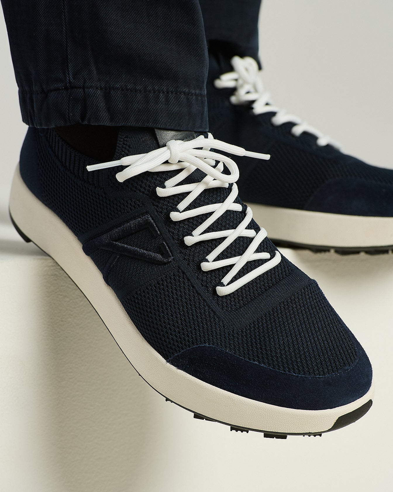 Kiton Shoes Blue Cotton Sneaker blau Leder Gr. 42