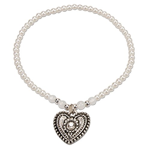 Alpenflüstern DAHEIM SET049 Trachtenset Perlenkette Armband Creme-weiß