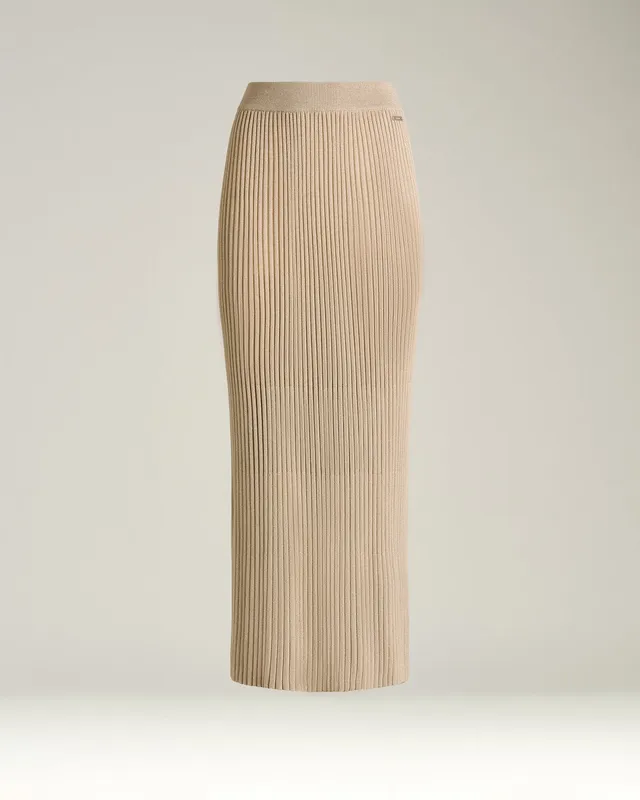 Kiton Rock Wolle-Lamé Beige plissiert lang Gr. 40