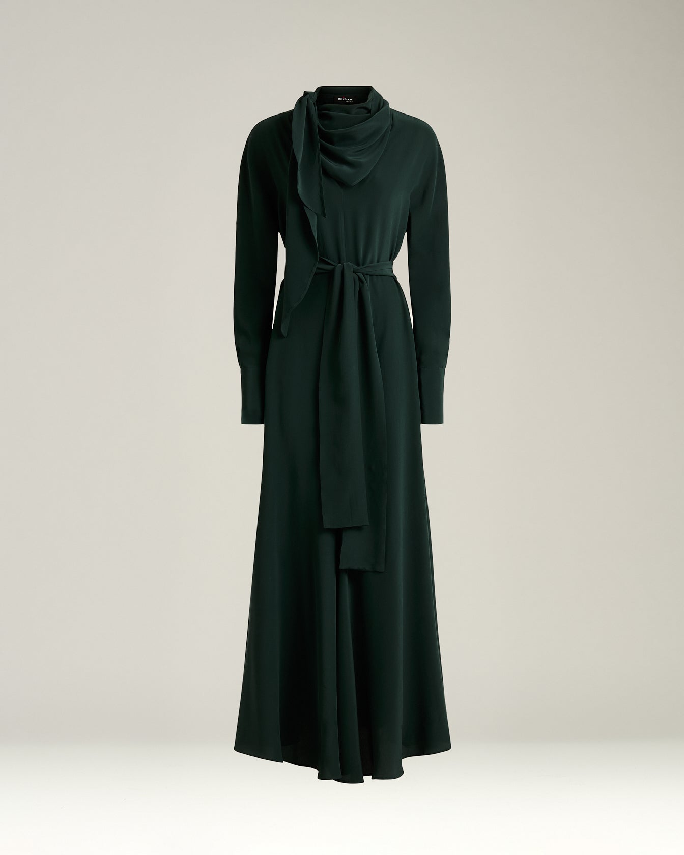 Kiton Dresses Pine Green Seidenkleid 40 Drapiert Lang
