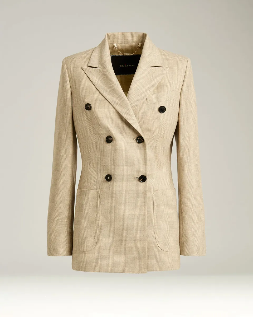 Kiton Jackets Blazer Schurwolle Beige Doppelreihig