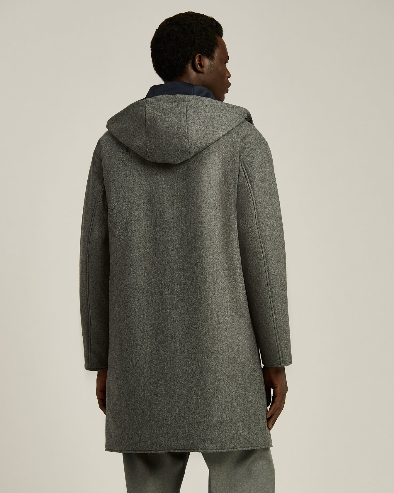 Kiton Outerwear Wollmantel Kapuze Grau Schurwolle Lang