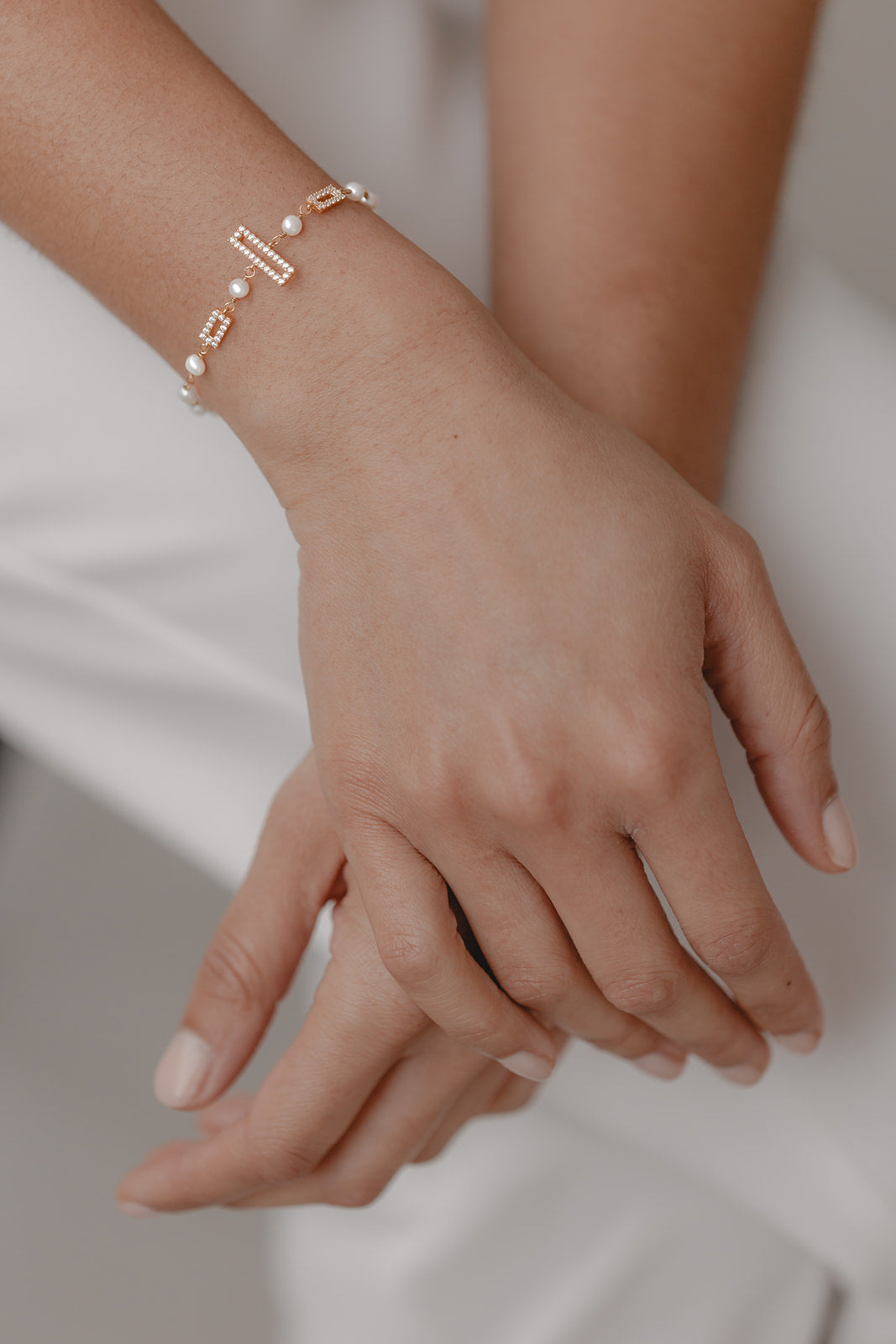 Juvelan Picturesque Armband geometrische Kristalle & Süßwasserperlen Silber