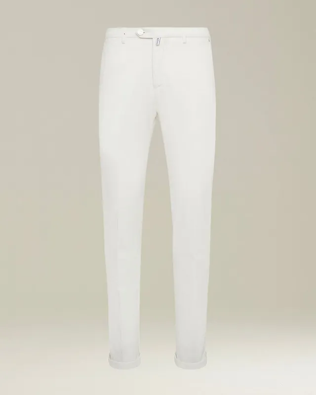Kiton Chino Baumwollhose Elfenbein Herren Slim Stretch