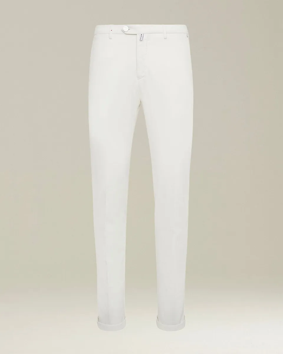 Kiton Chino Baumwollhose Elfenbein Herren Slim Stretch