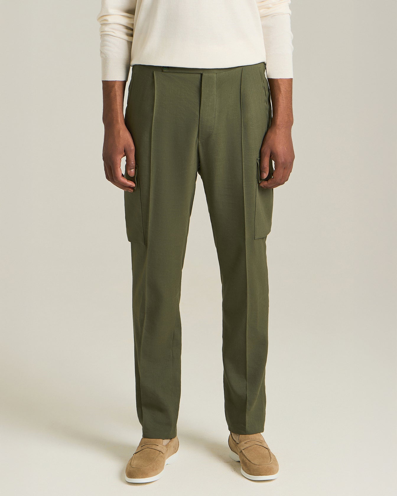 Kiton Trousers Cargo Hose Leinen Wolle Falten elegant