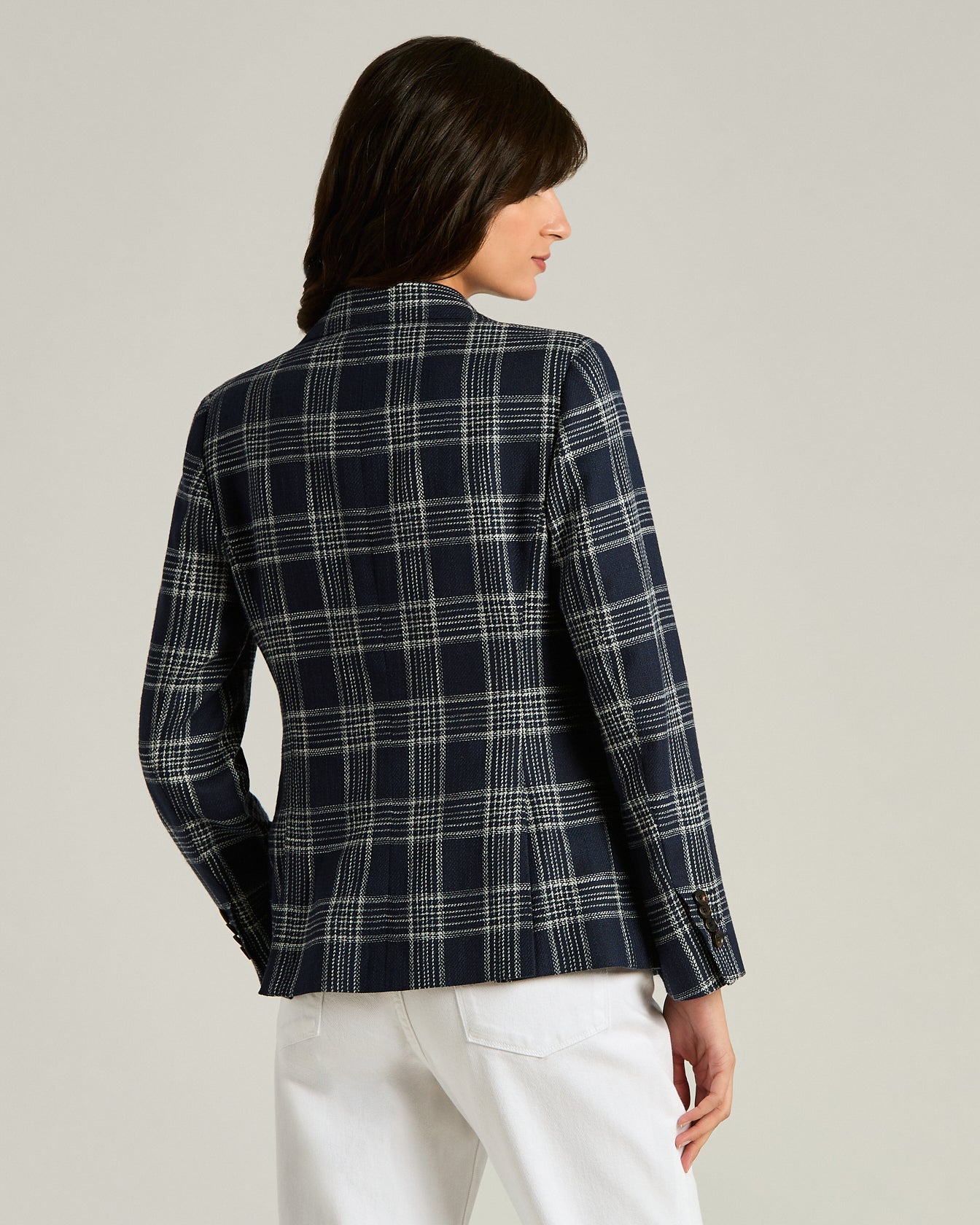Kiton Jackets kariertes Sakko blau Seide Kaschmir Gr.46