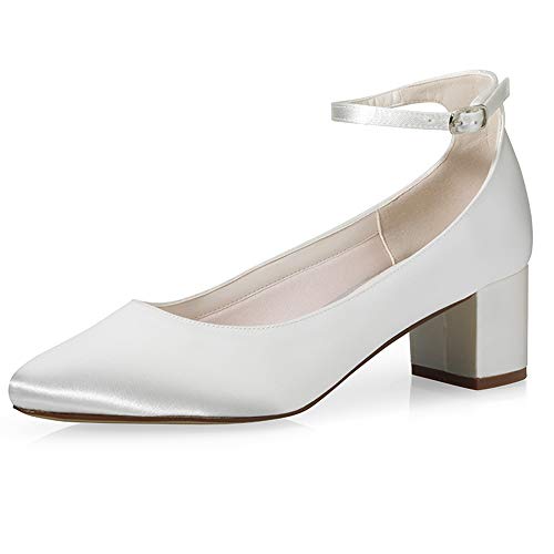 Rainbow Club Timeless Kamilla Ivory Satin Pumps 5 cm Blockabsatz