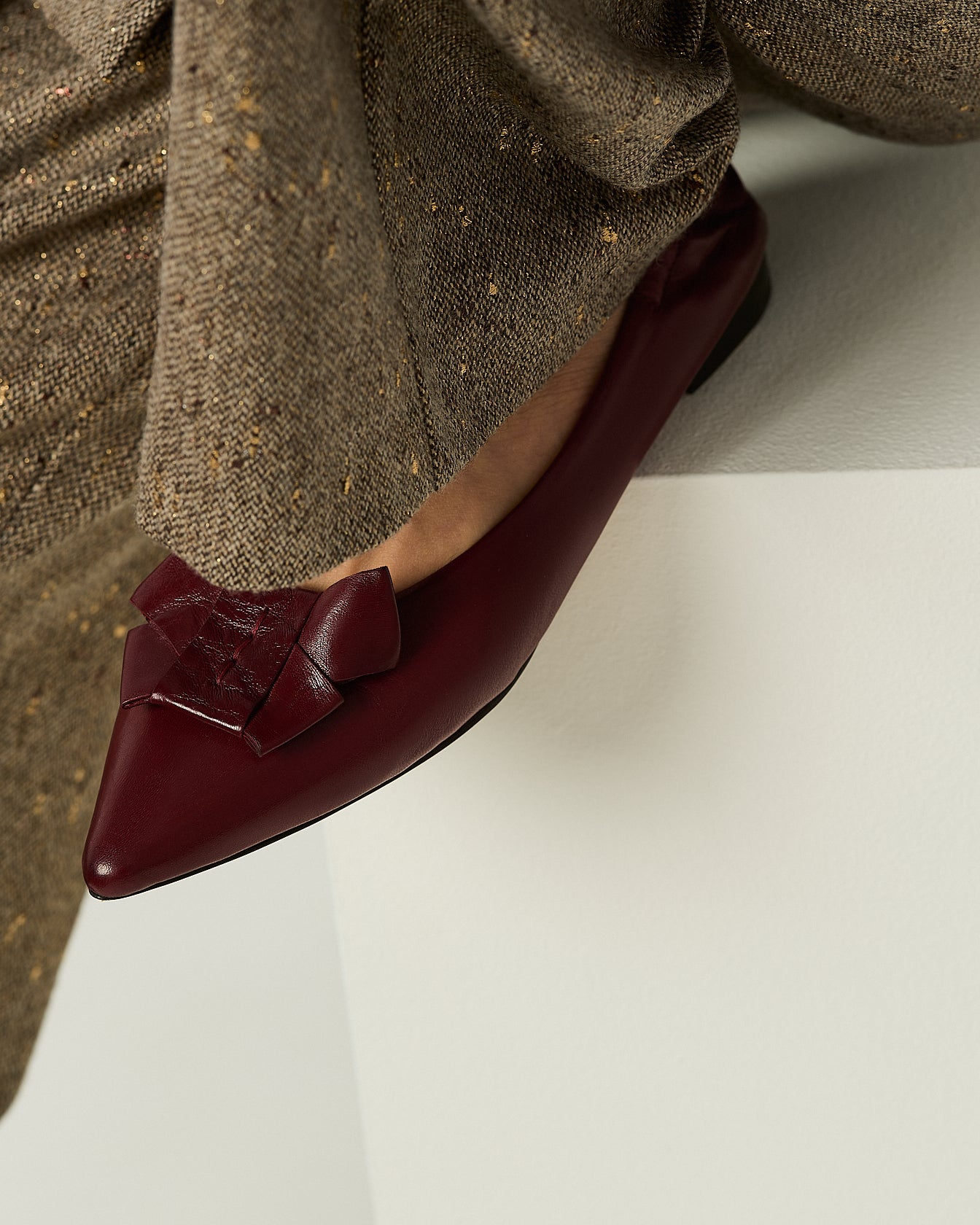 Kiton Shoes Ballet Flat Ballerina Bordeaux Leder Spitze