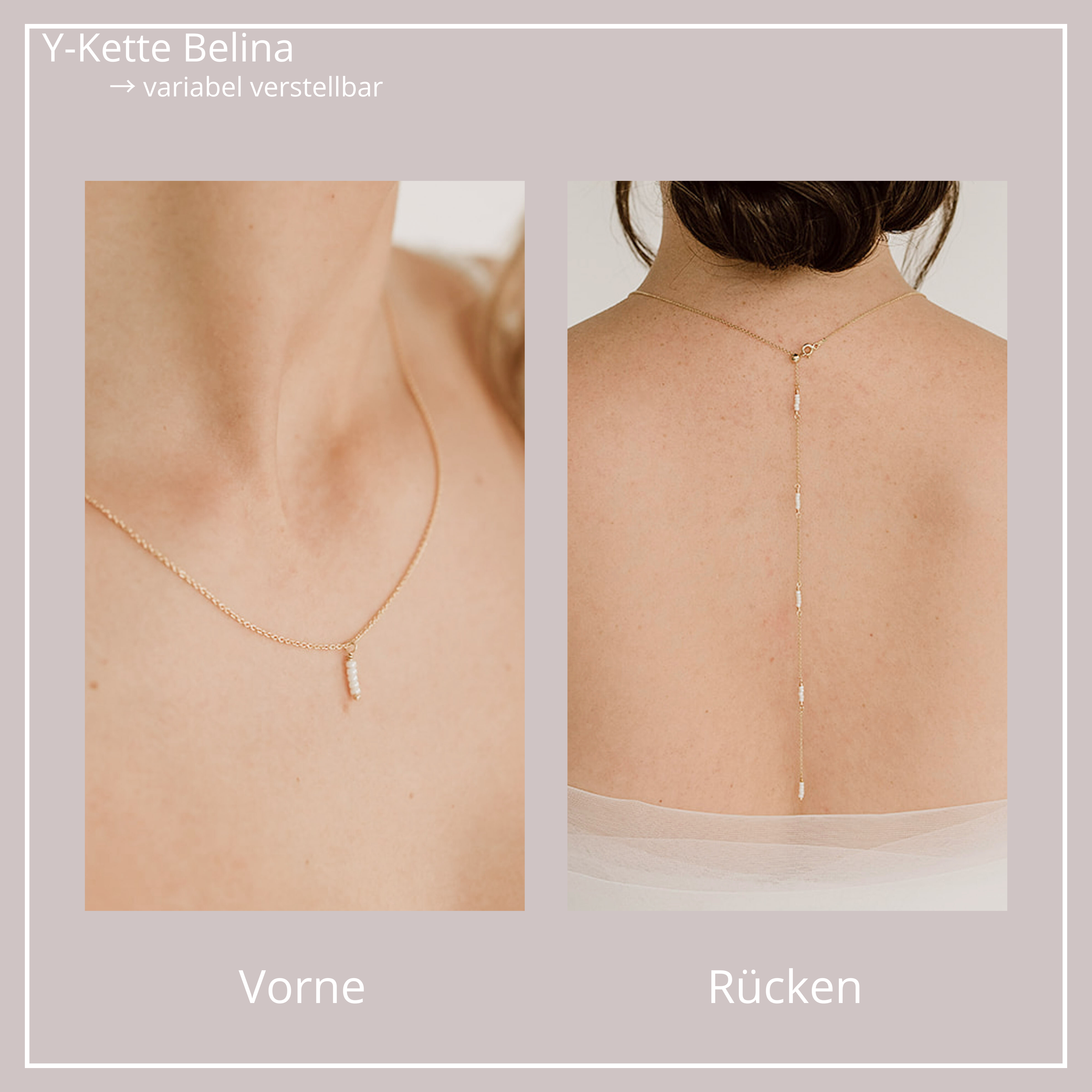 Perlenbräute Belina Halskette Rückenkette Y-Kette Perlen Gold