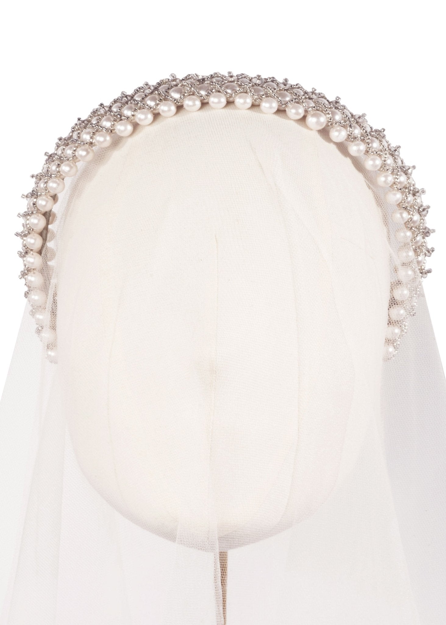 Elizabeth Bower Audrey Pearl Braut Haarband Perlen gewebt