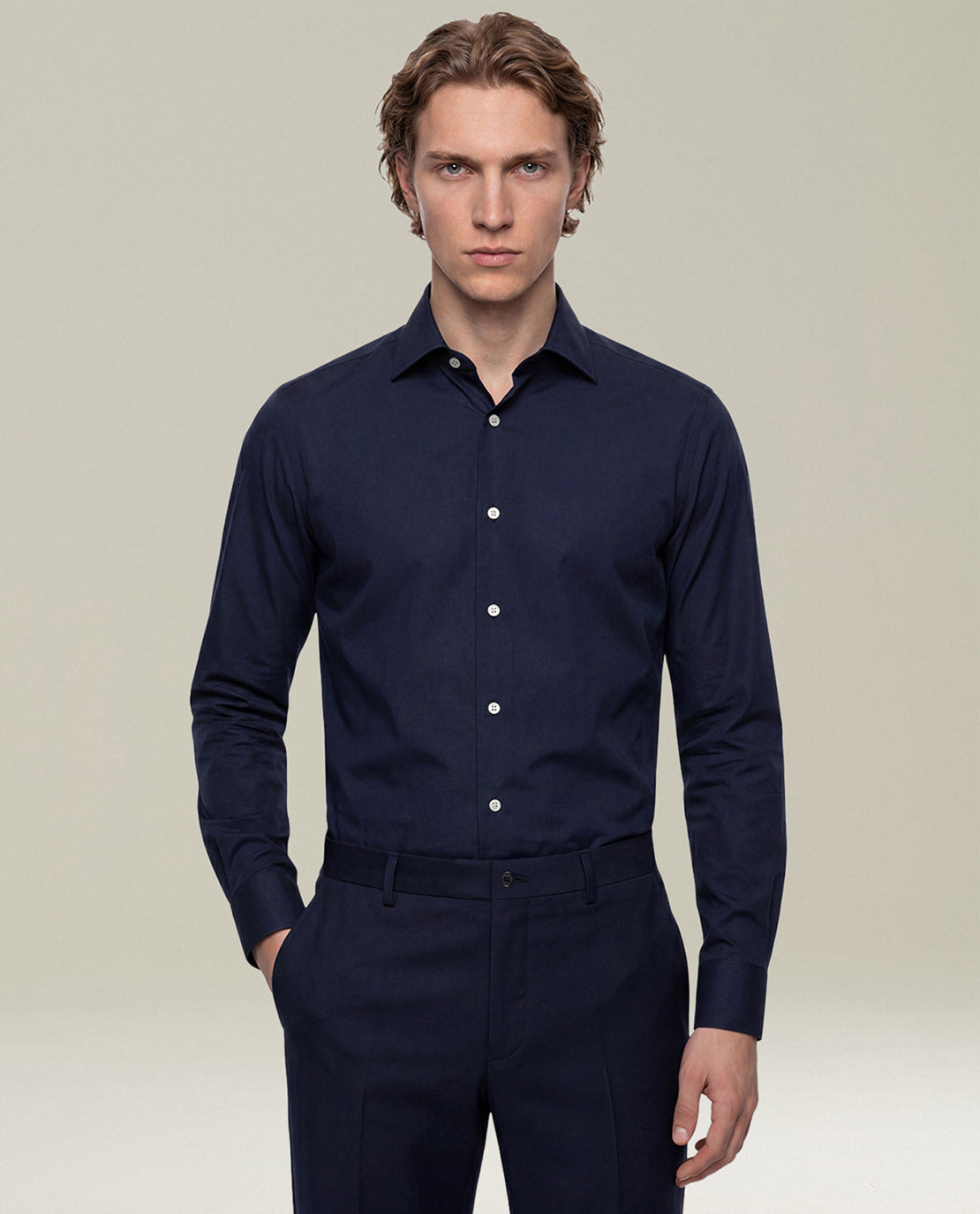 Kiton Shirts Denim Hemd nachtblau Perlmutt Gr. 40