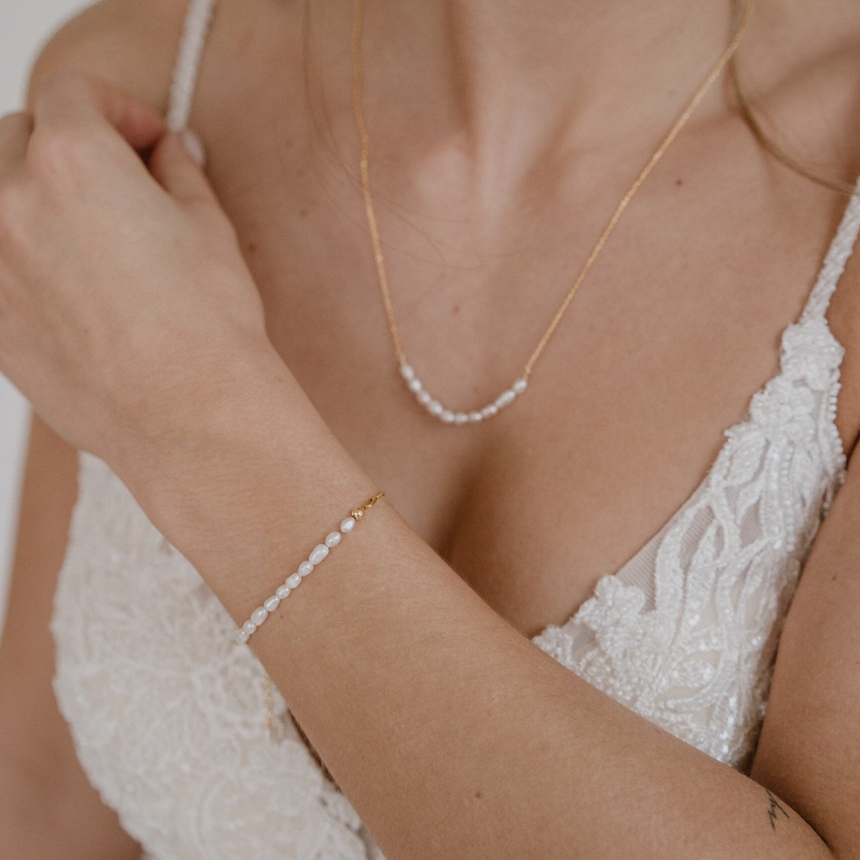 Perlenbräute Linn Armband Gold Süßwasserperlen 16-19cm
