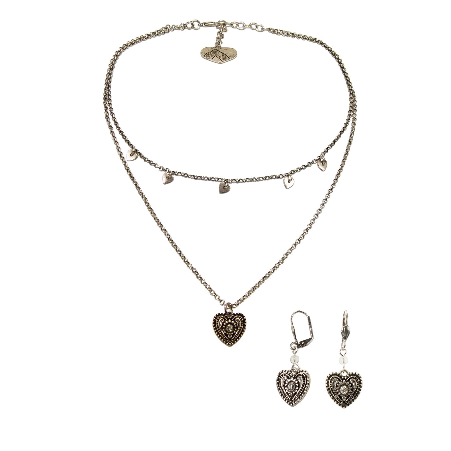Alpenflüstern DAHEIM SET055 Trachtenschmuck-Set antik-silber Strass-Herz