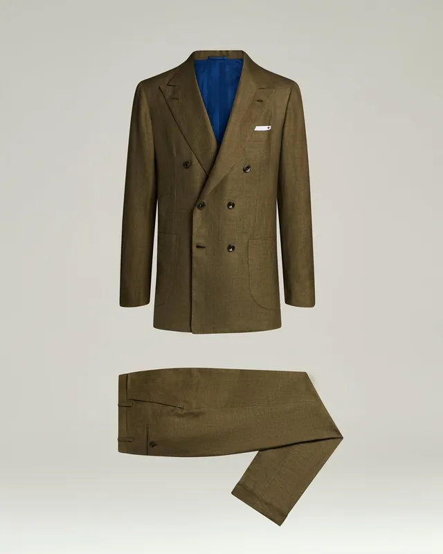 Kiton Double-Breasted Anzug Gr.50 Braun Leinen