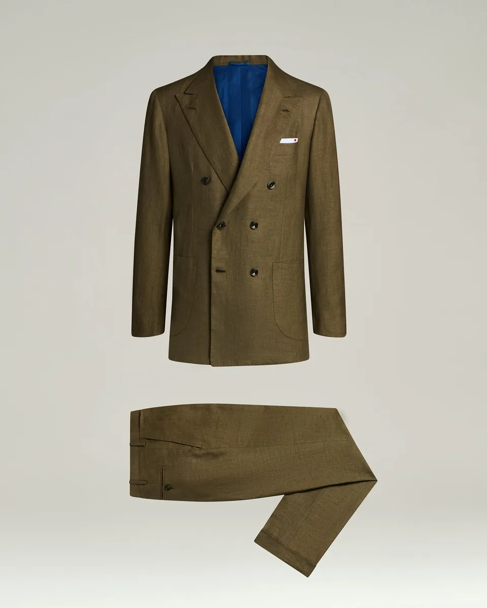 Kiton Double-Breasted Anzug Gr.50 Braun Leinen