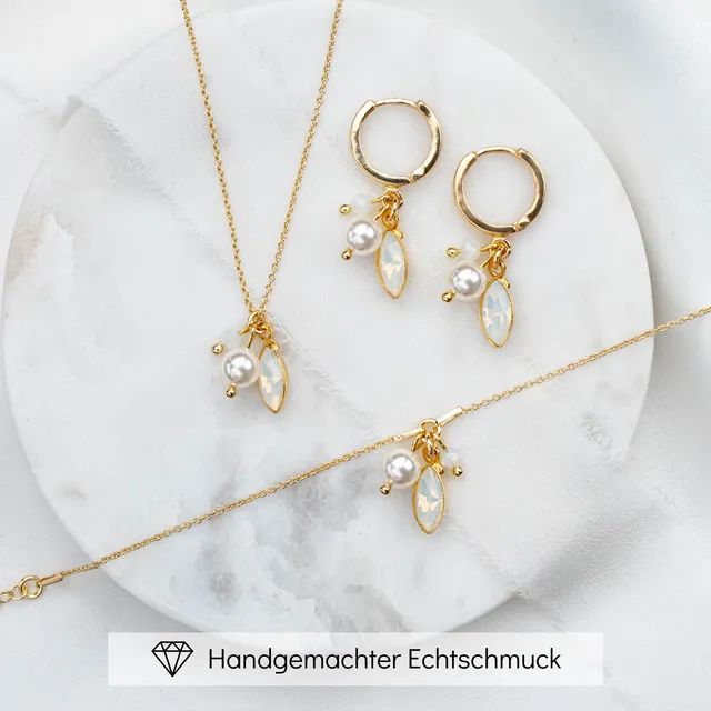 Perlenbräute Kylie Brautschmuck Set Silber white opal 45cm