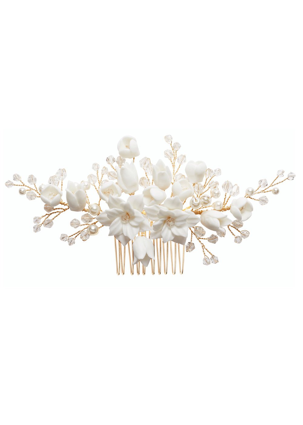 Elizabeth Bower Jasmine Comb Braut Haarkamm Gold Porzellan