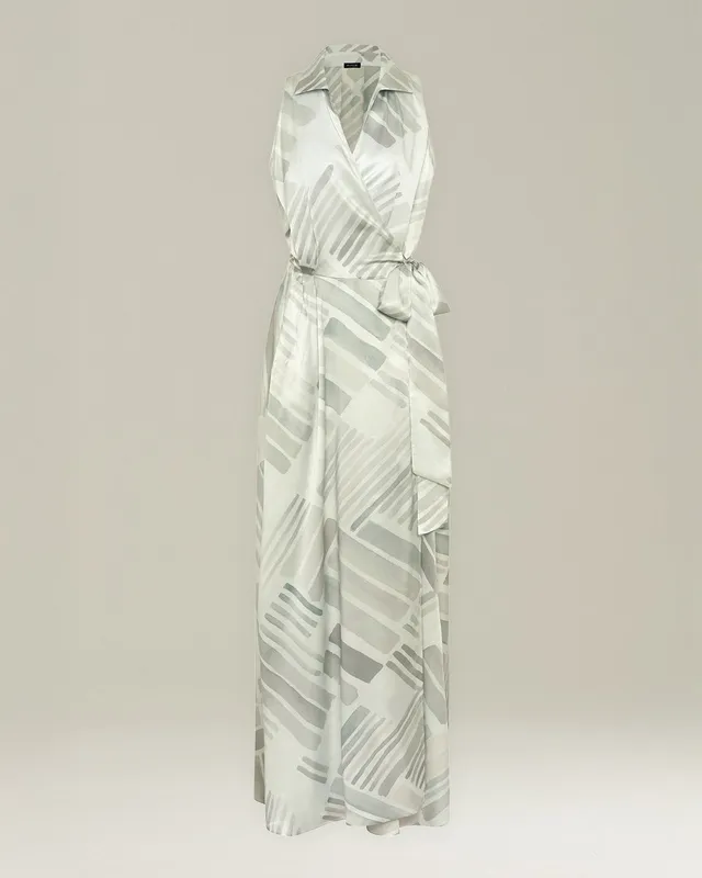 Kiton Seiden Wickelkleid Gr.38 Ethnic Brush Lang