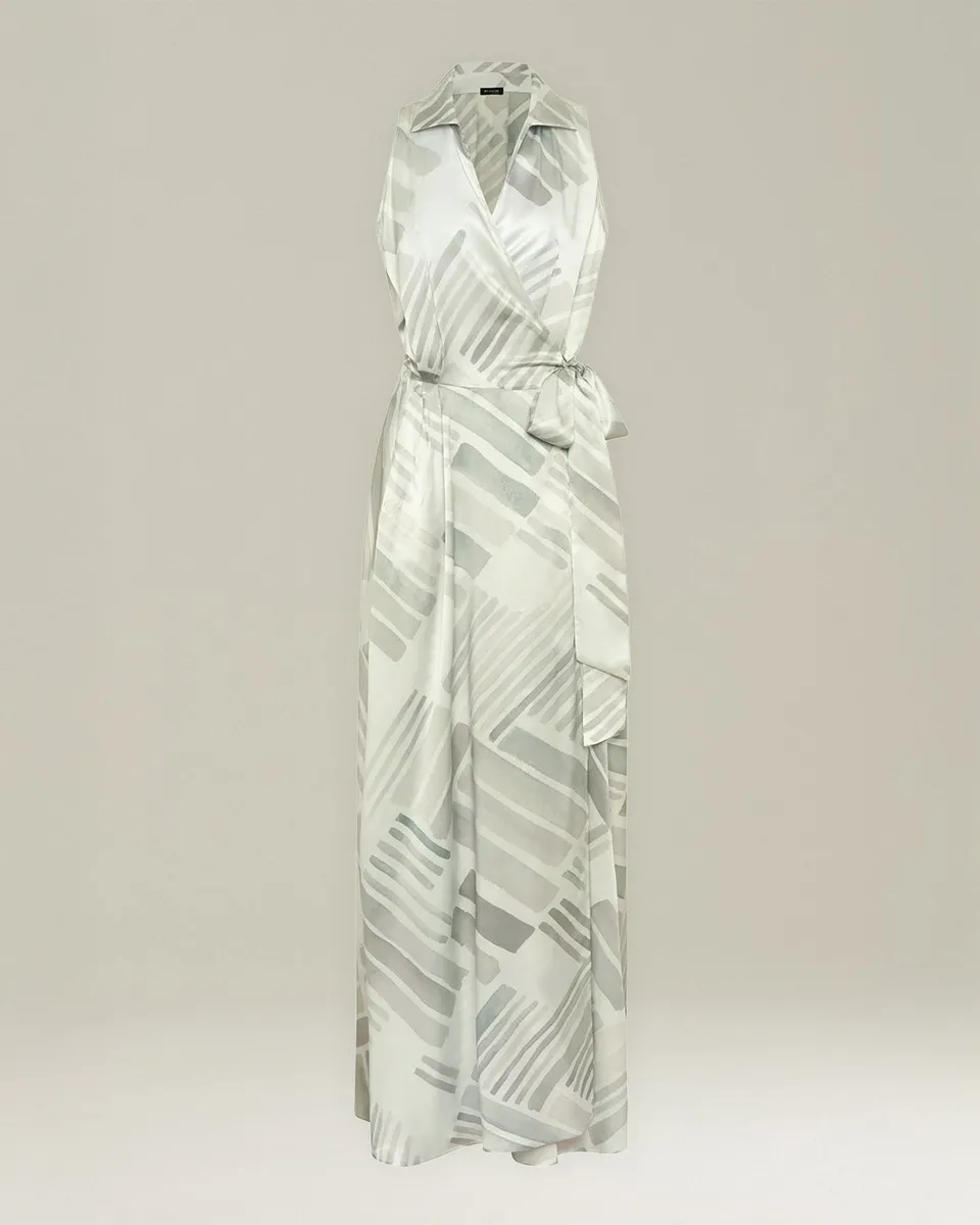 Kiton Seiden Wickelkleid Gr.38 Ethnic Brush Lang