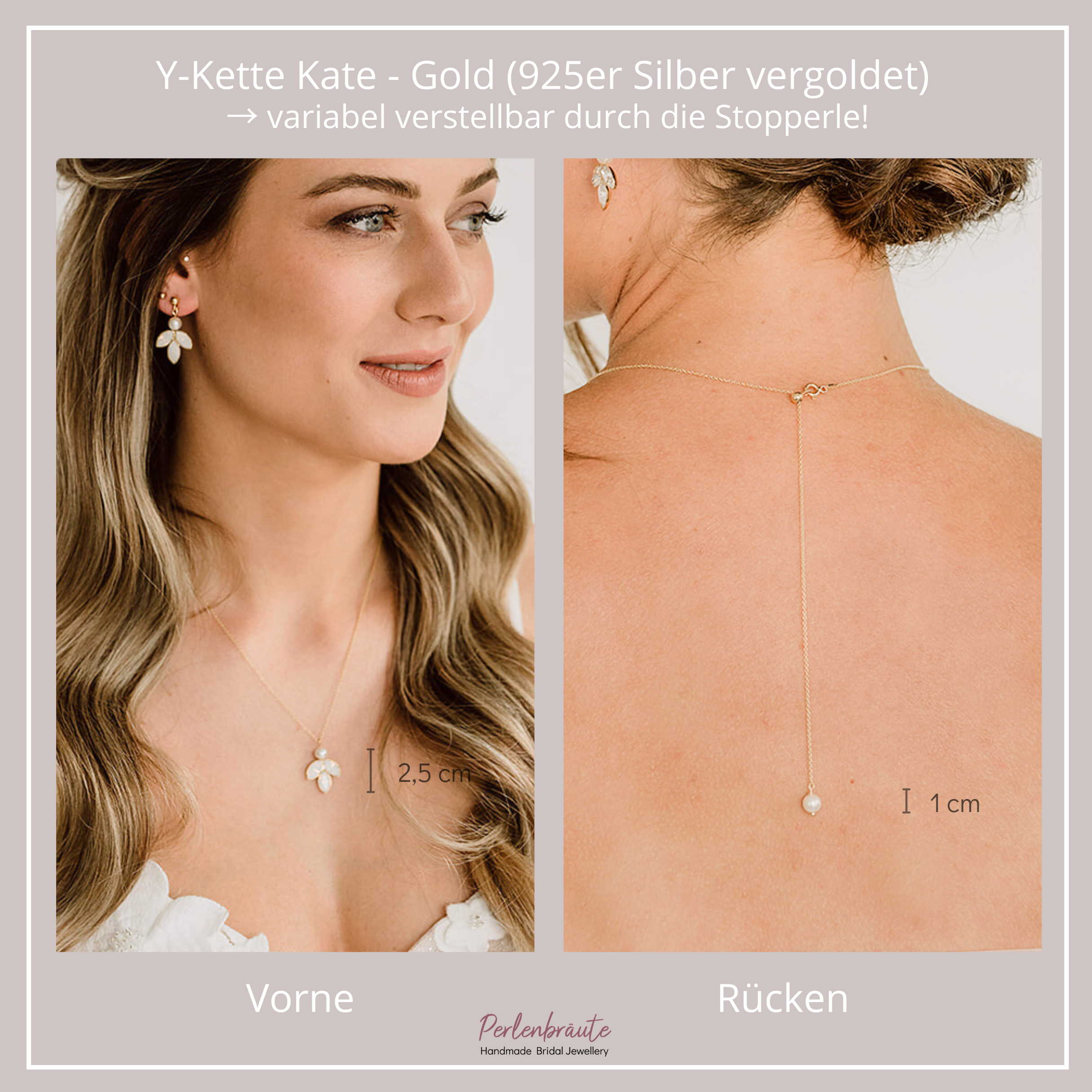 Perlenbräute Kate Y-Kette Rückenkette Perlen Gold