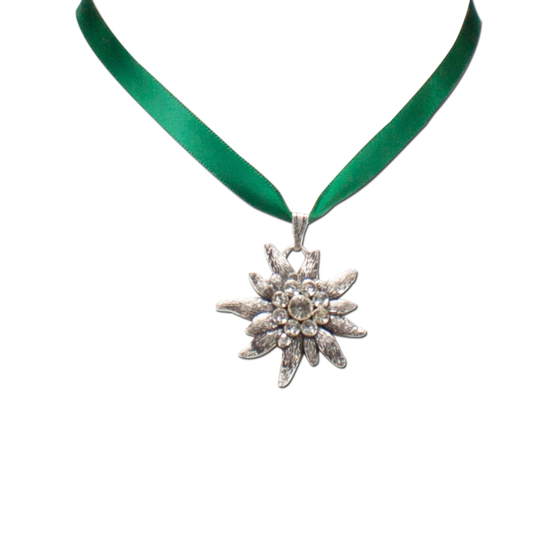 Alpenflüstern DAHEIM DHK115 Satin-Trachtenkette grün Edelweiß