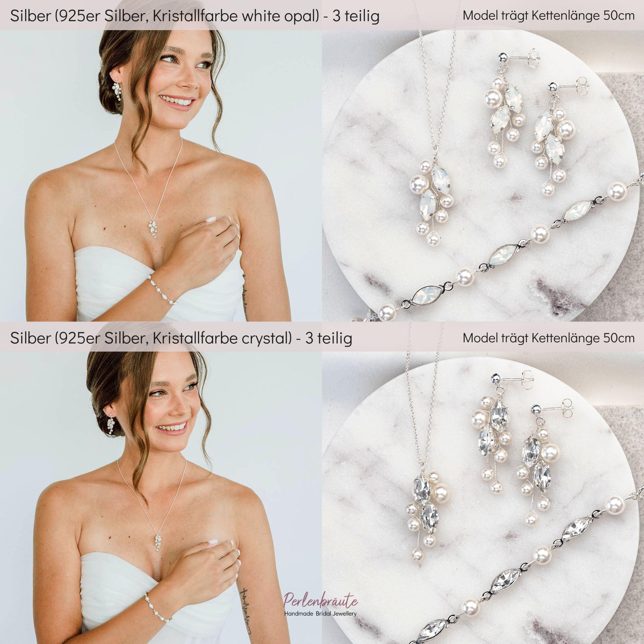 Perlenbräute Ana Brautschmuck Set Perlen Gold White Opal