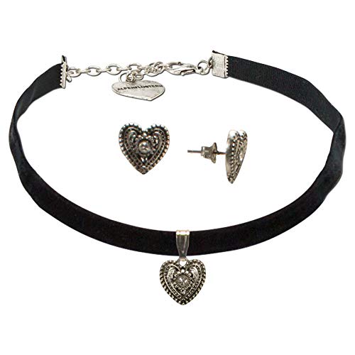 Alpenflüstern DAHEIM Schmuck-Set Kropfband Ohrstecker schwarz