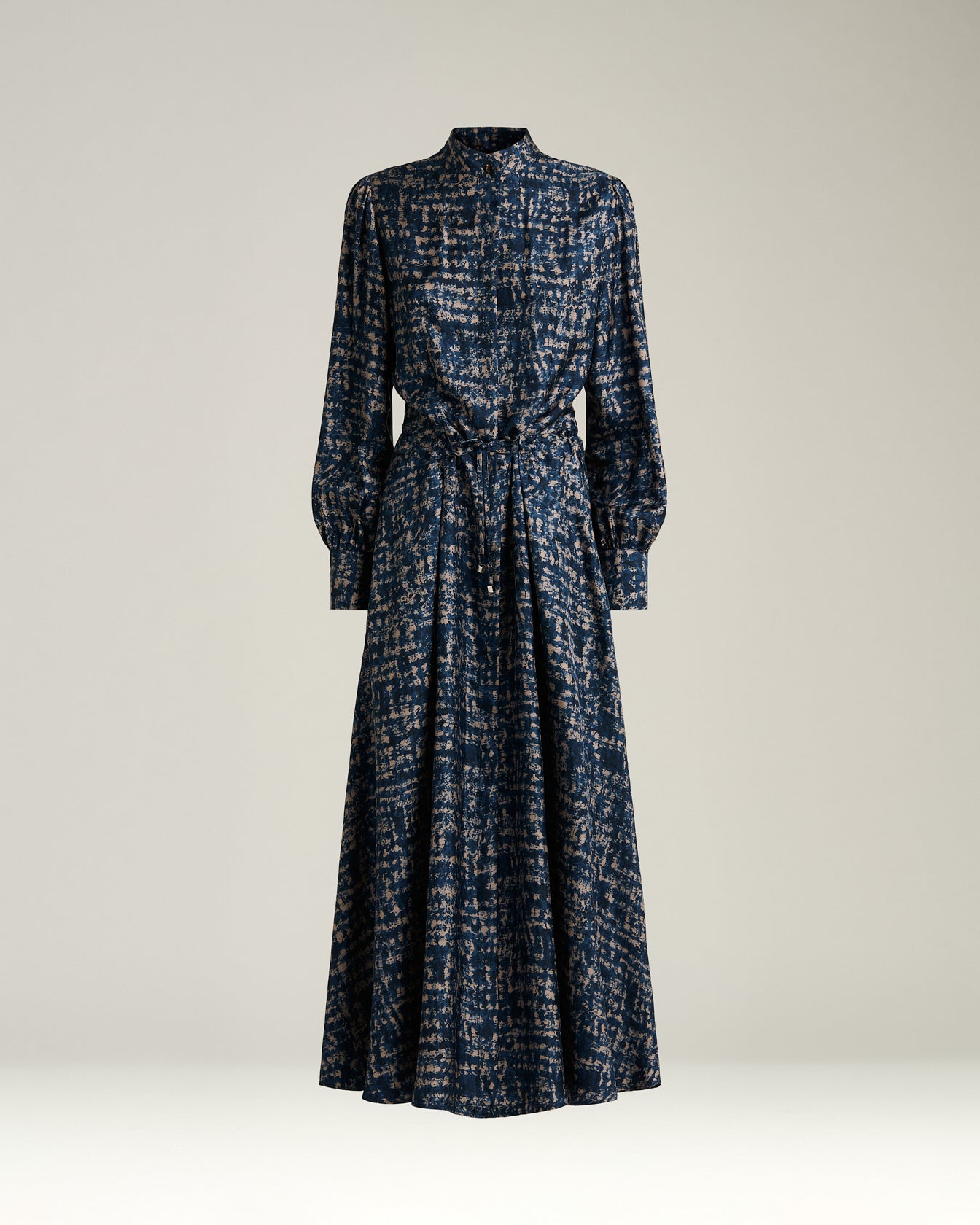 Kiton Midi Hemdkleid Seide hellblau gemustert