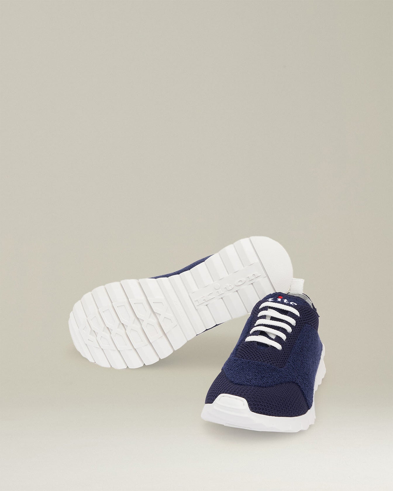 Kiton Sneakers Strick navy Boucle weiße Sohle
