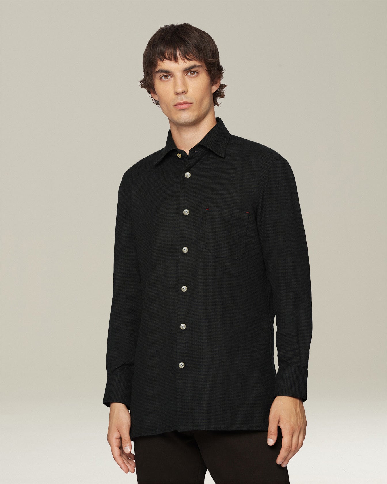 Kiton Nerano Houndstooth Flanellhemd Baumwolle Herren