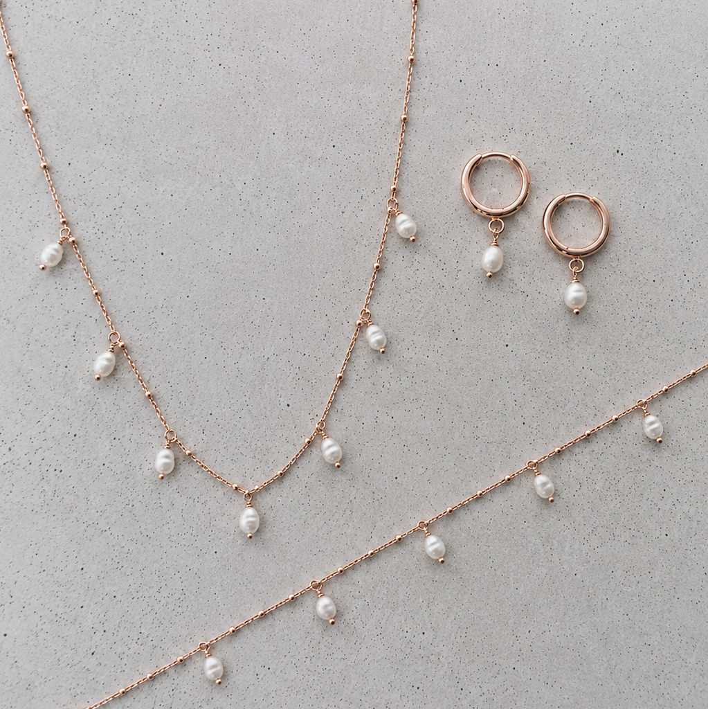 Perlenbräute Kaya Brautschmuck Set Perlen Silber 45 cm