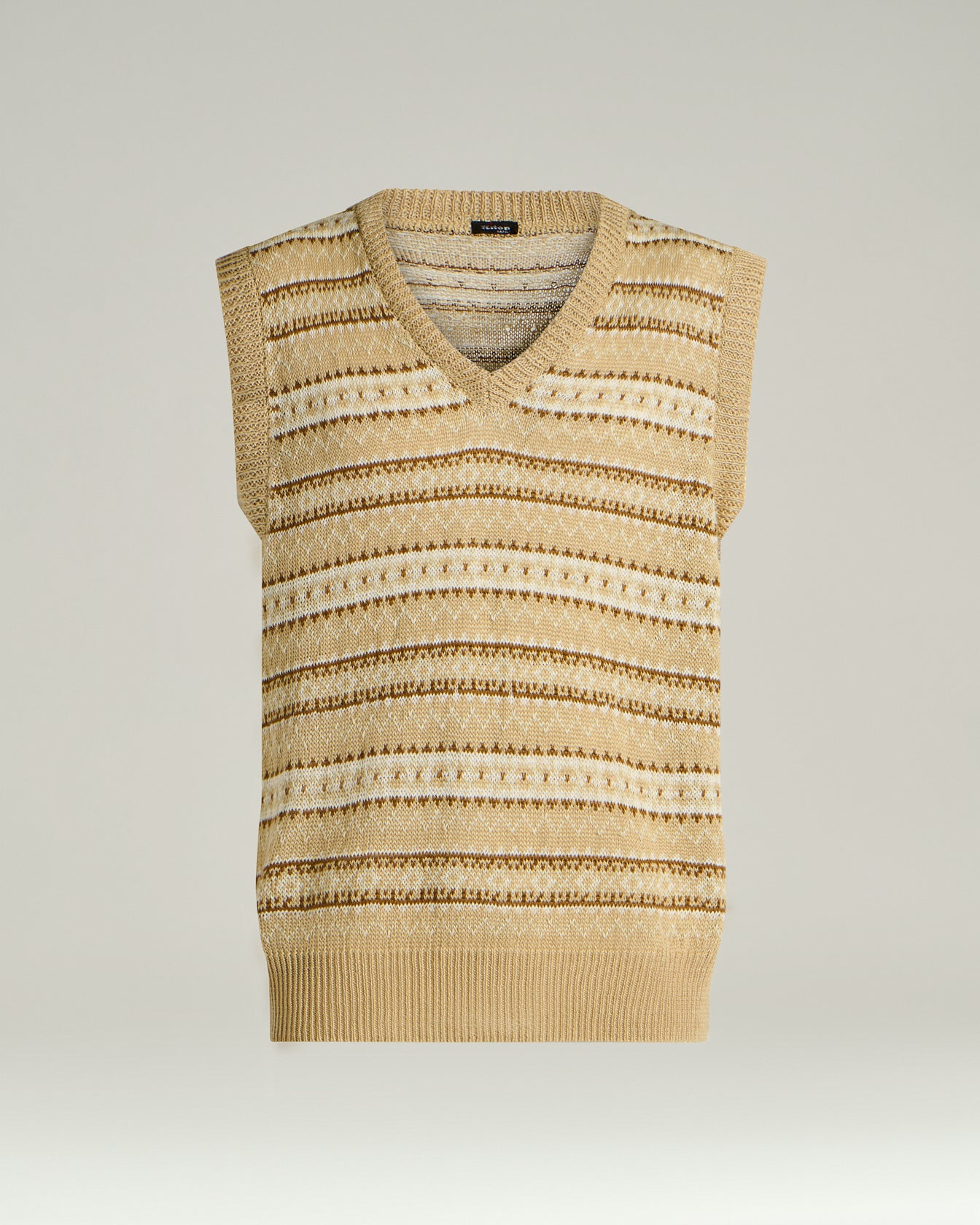 Kiton Gilet Leinen Pullunder Beige Braun V-Ausschnitt