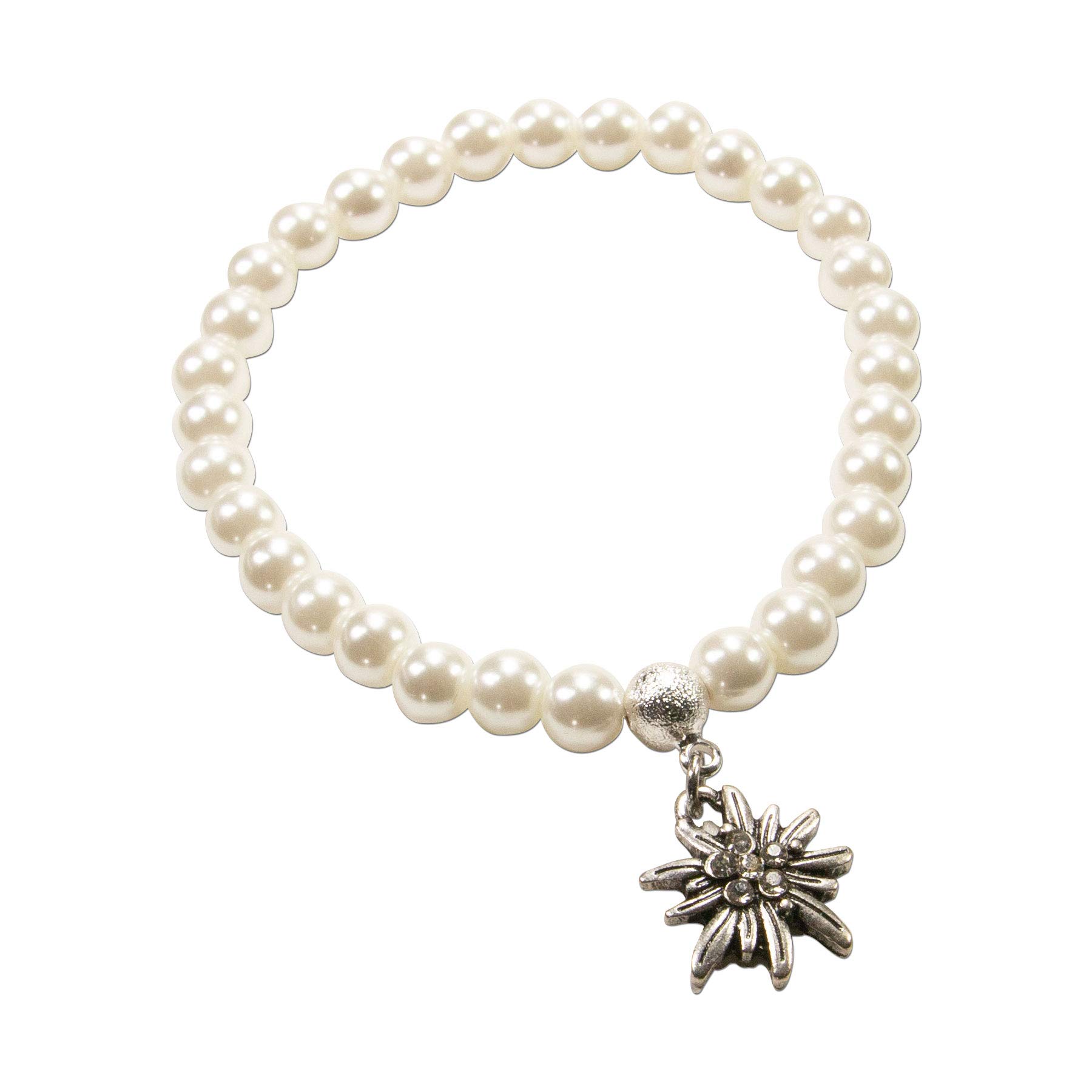 Alpenflüstern DAHEIM Perlenarmband Edelweiss Creme-weiß