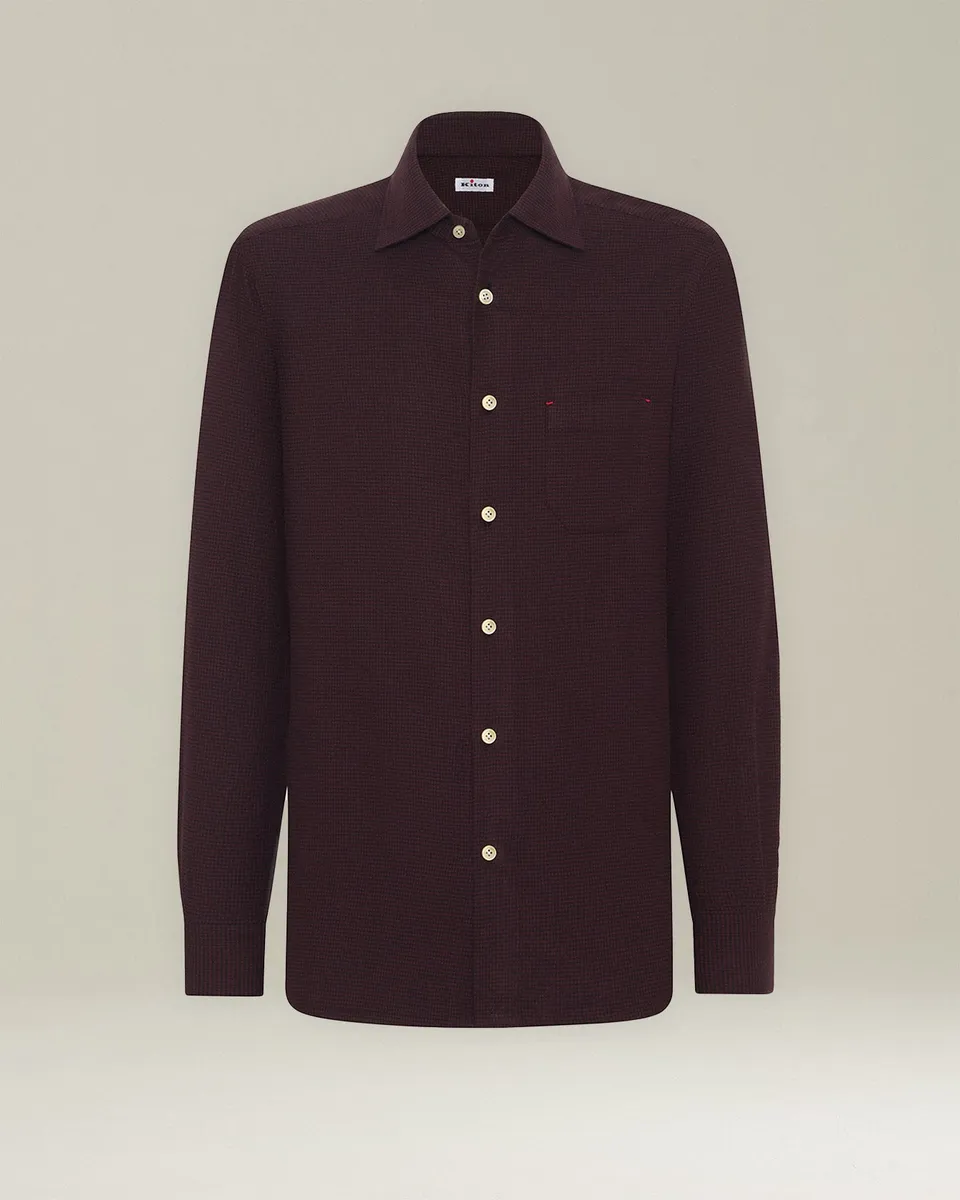 Kiton Nerano Hemd Flanell Hahnentritt Baumwolle