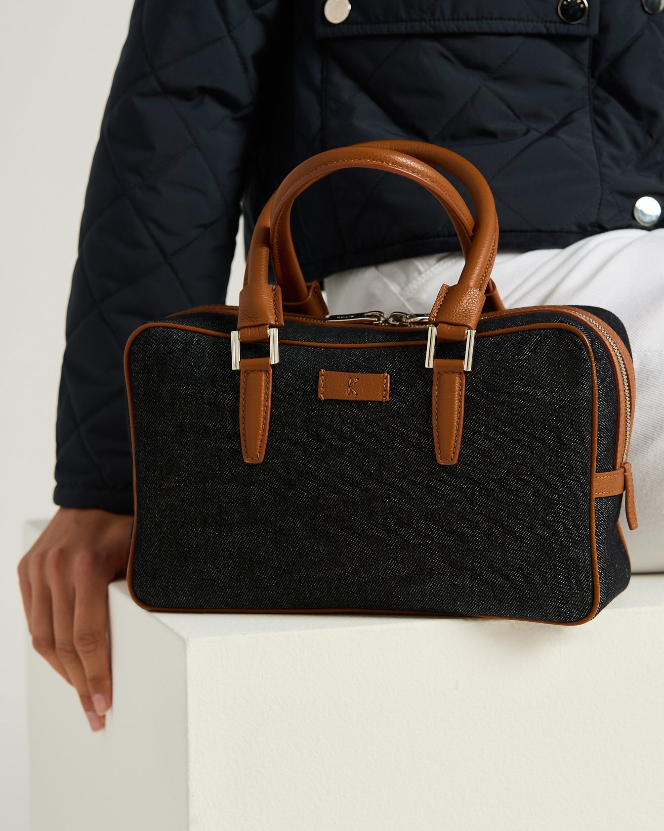 Kiton Kiss Me Tasche Baumwolle Leder TU natur