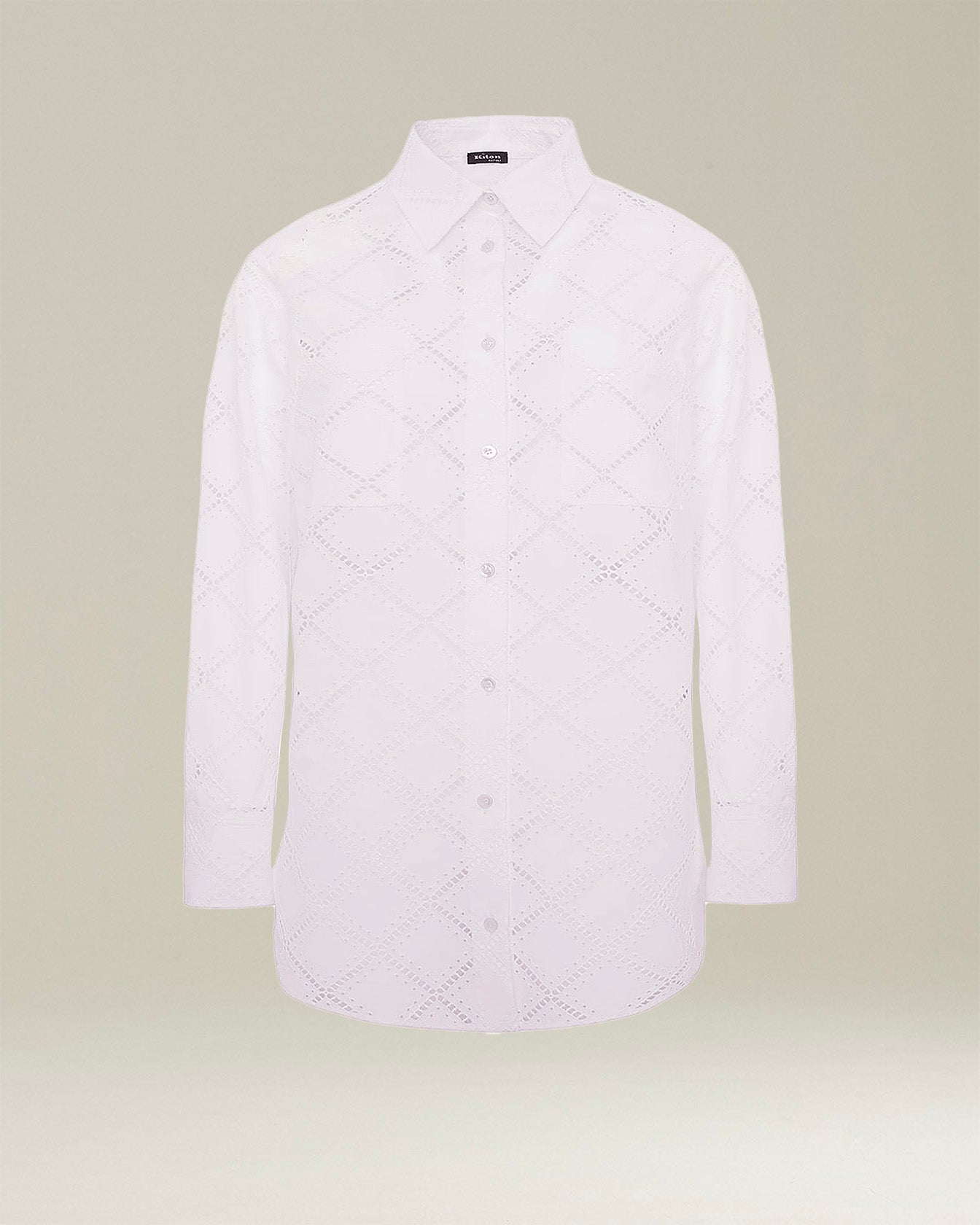 Kiton Shirt Baumwollhemd Weiß Oversize Broderie