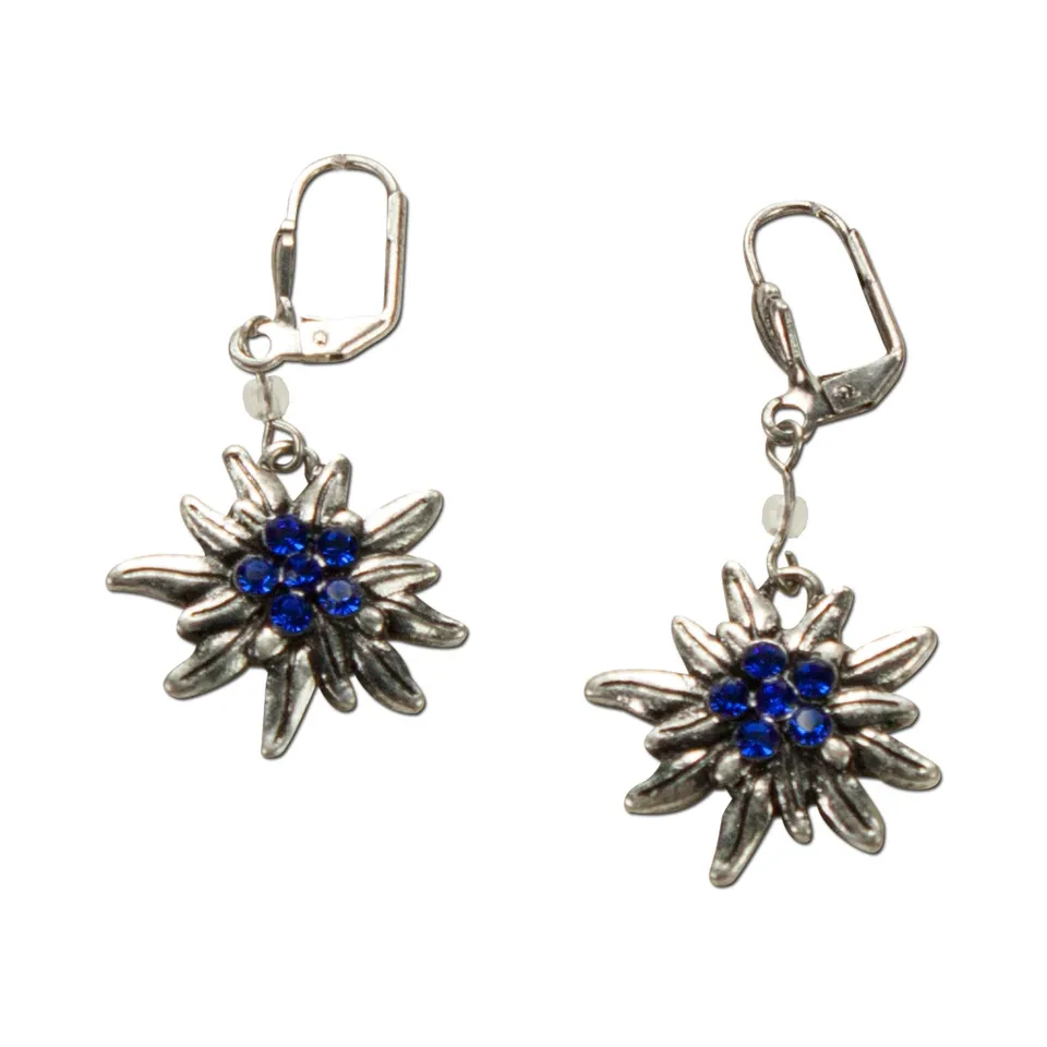 Alpenflüstern DAHEIM DOR008 Ohrhänger Edelweiss blau Strass